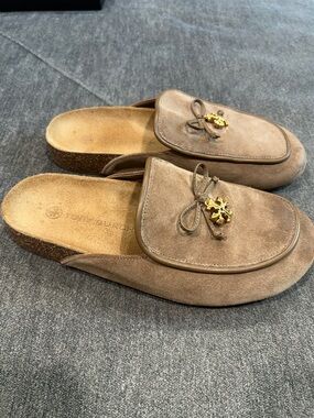 Tory Burch Suede Slip-On Mules with Gold Logo